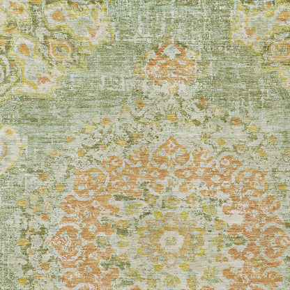 10' X 14' Artichoke Green Floral Medallion Washable Indoor Outdoor Area Rug-6