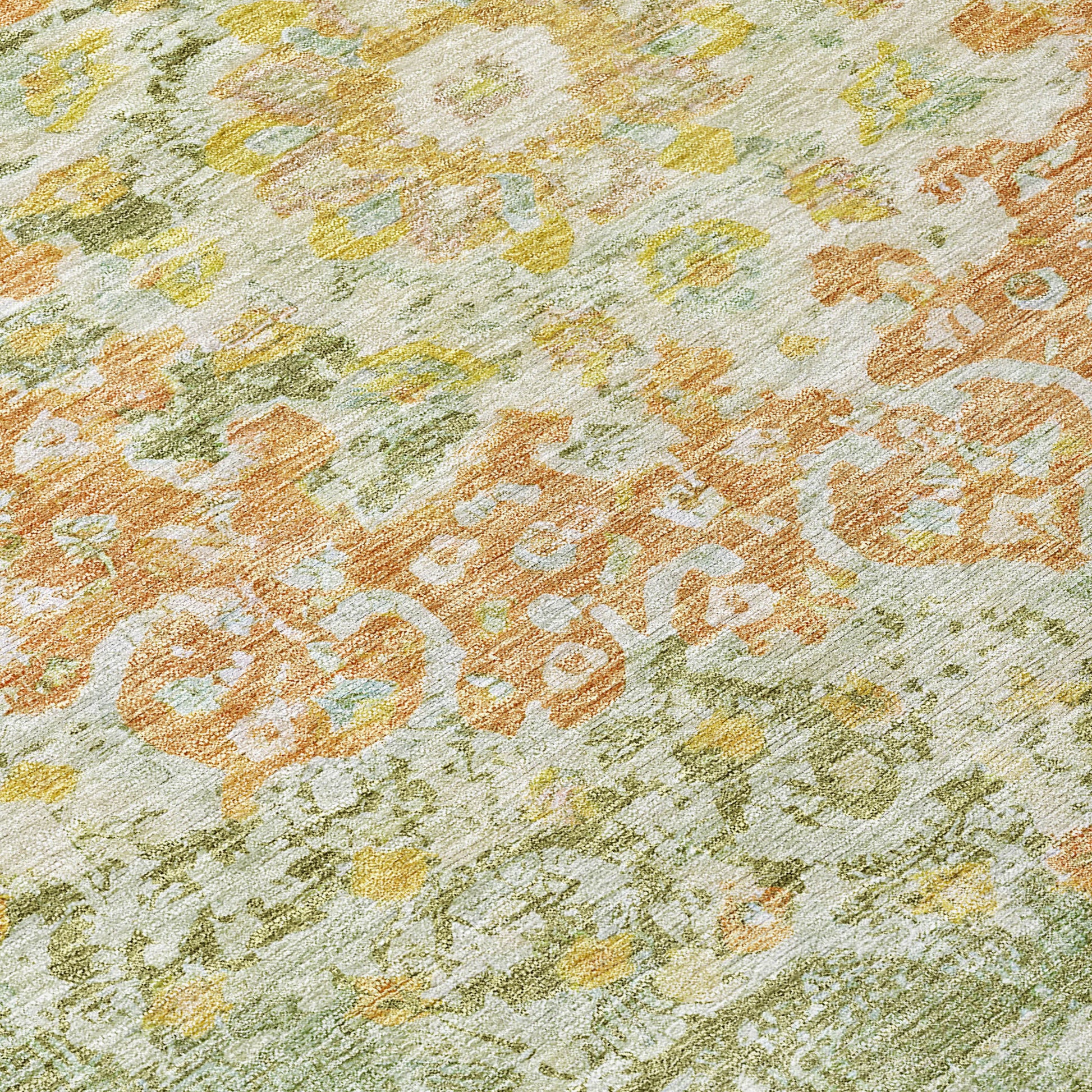 10' X 14' Artichoke Green Floral Medallion Washable Indoor Outdoor Area Rug-5
