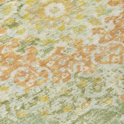 10' X 14' Artichoke Green Floral Medallion Washable Indoor Outdoor Area Rug-5