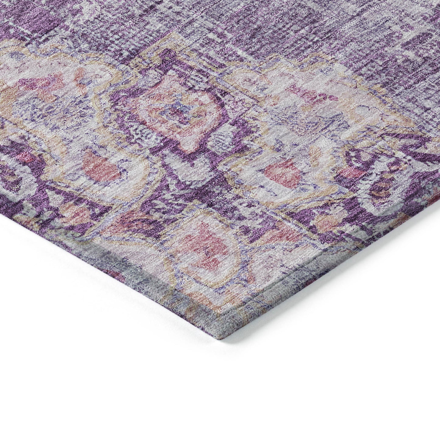 3' X 5' Purple Floral Medallion Washable Indoor Outdoor Area Rug-4