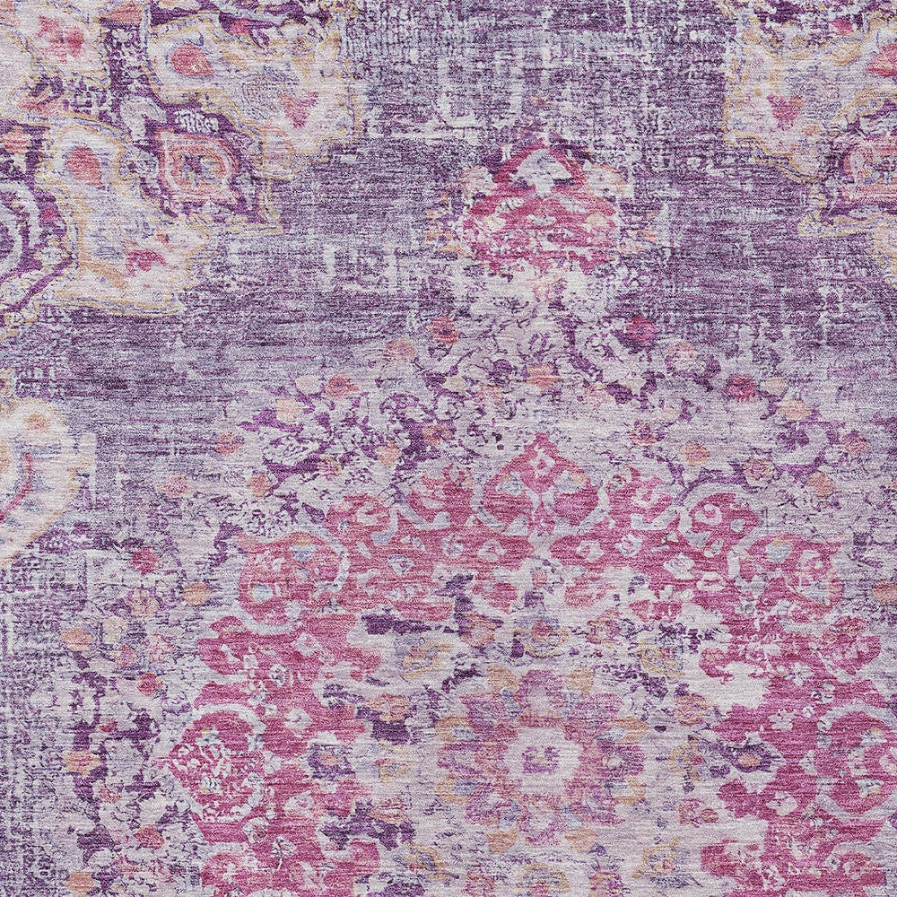 3' X 5' Purple Floral Medallion Washable Indoor Outdoor Area Rug-6