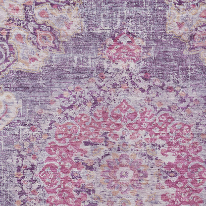 3' X 5' Purple Floral Medallion Washable Indoor Outdoor Area Rug-6