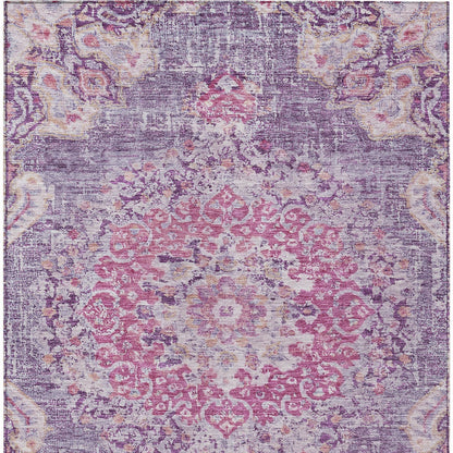 5' X 8' Purple Floral Medallion Washable Indoor Outdoor Area Rug-7