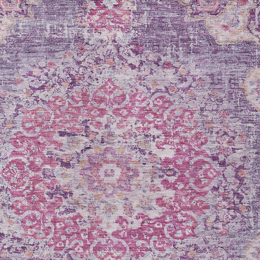 5' X 8' Purple Floral Medallion Washable Indoor Outdoor Area Rug-6