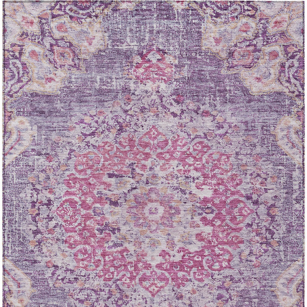 8' X 10' Purple Floral Medallion Washable Indoor Outdoor Area Rug-7