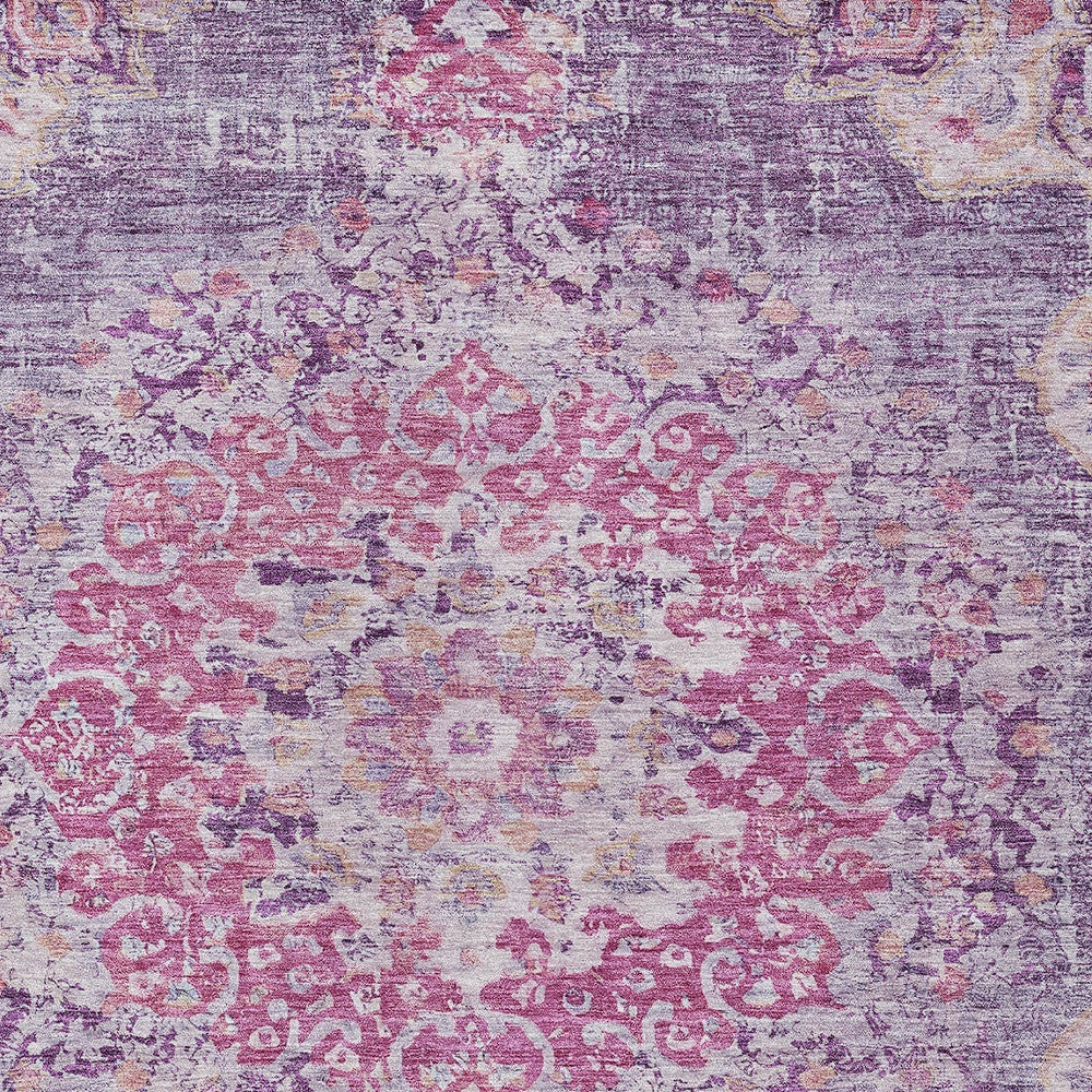 8' X 10' Purple Floral Medallion Washable Indoor Outdoor Area Rug-6