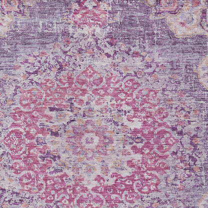 8' X 10' Purple Floral Medallion Washable Indoor Outdoor Area Rug-6