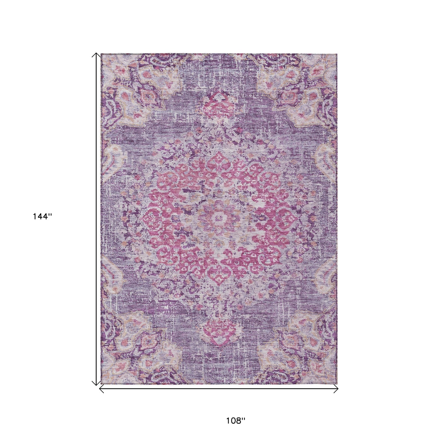 9' X 12' Purple Floral Medallion Washable Indoor Outdoor Area Rug-2