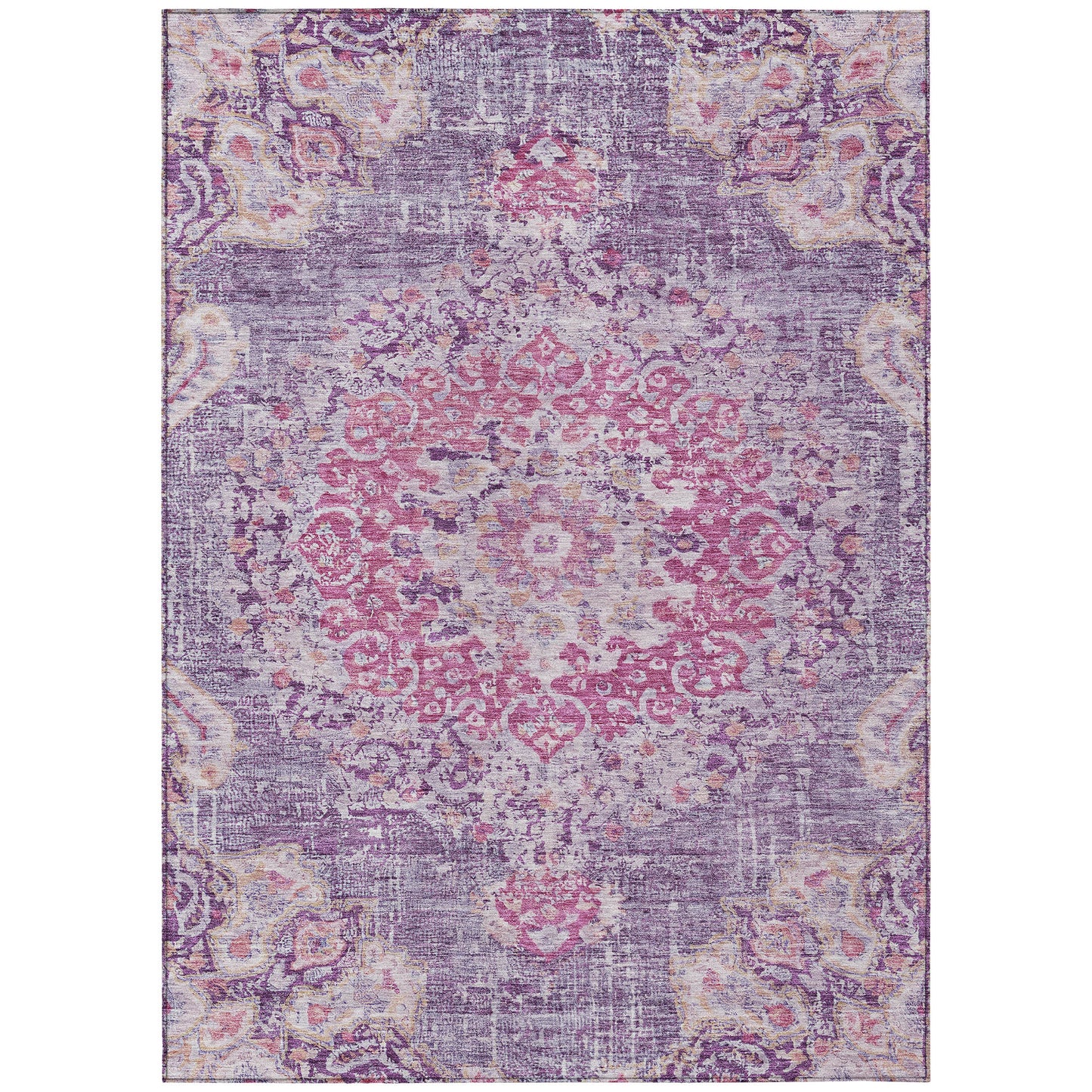 9' X 12' Purple Floral Medallion Washable Indoor Outdoor Area Rug-1
