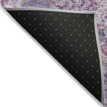 9' X 12' Purple Floral Medallion Washable Indoor Outdoor Area Rug-3