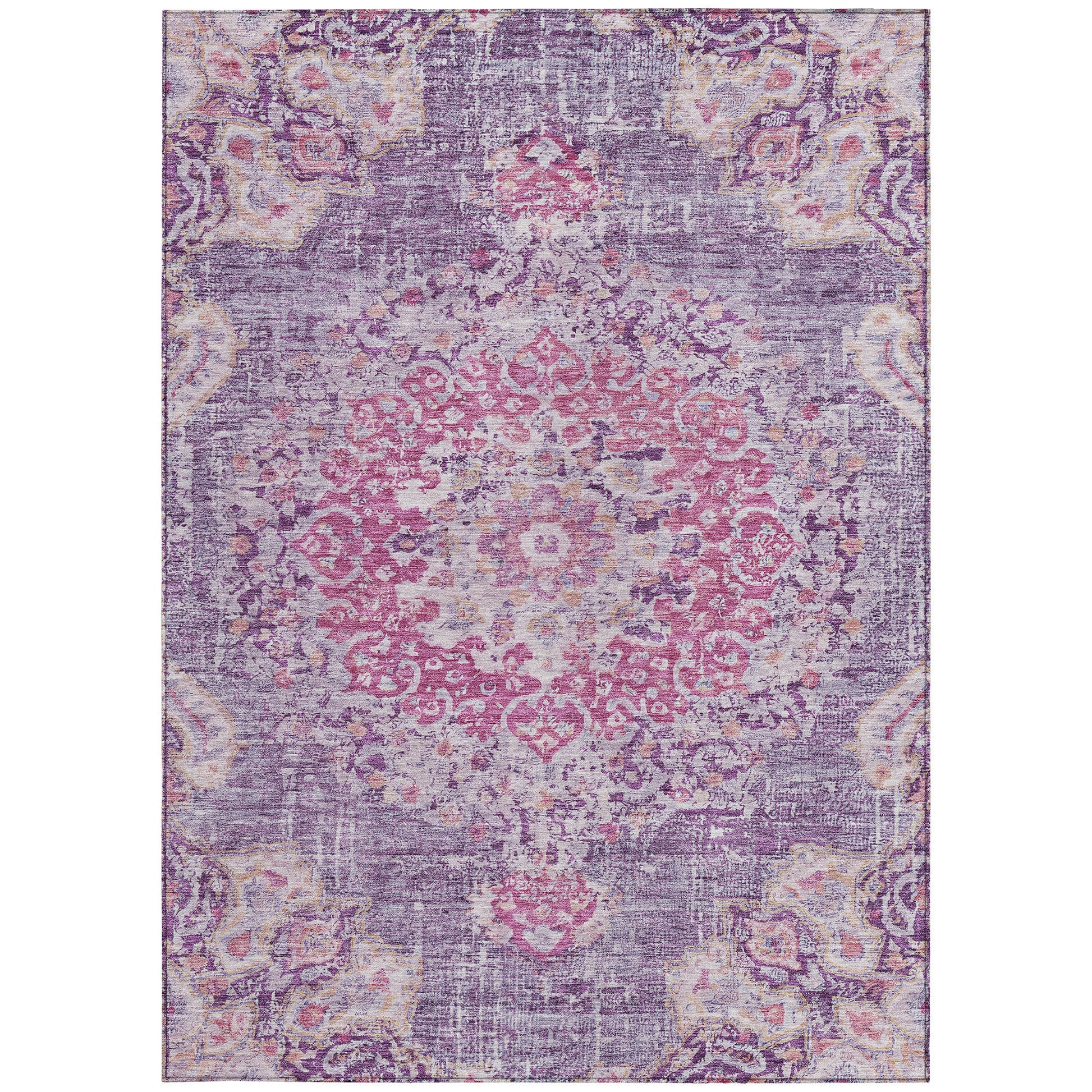 9' X 12' Purple Floral Medallion Washable Indoor Outdoor Area Rug-6