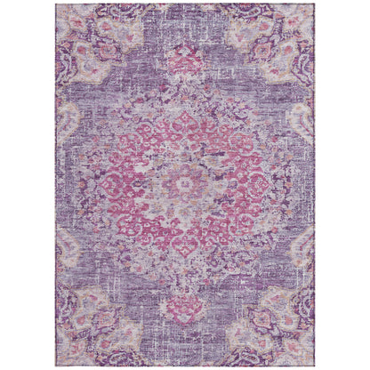 9' X 12' Purple Floral Medallion Washable Indoor Outdoor Area Rug-6