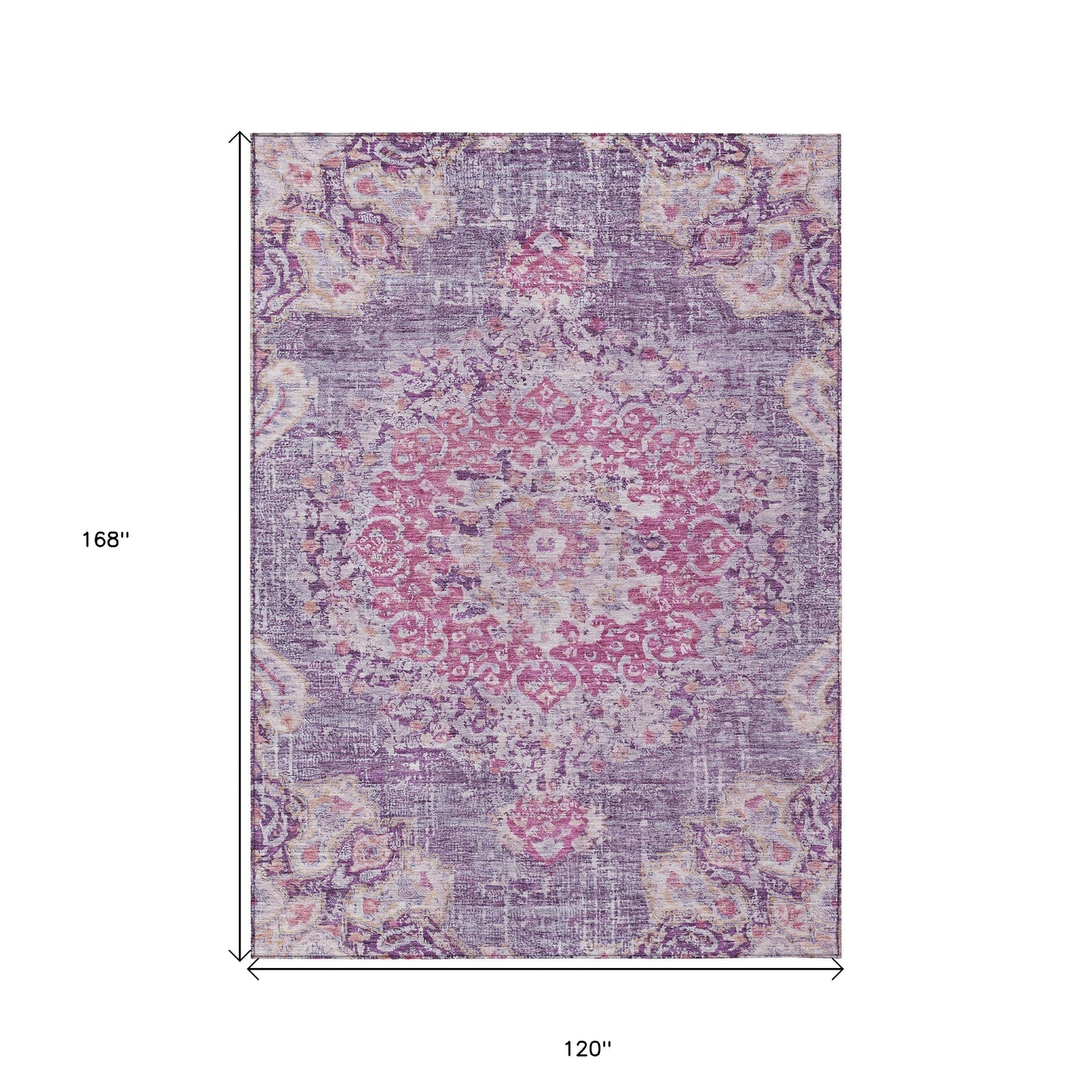 10' X 14' Purple Floral Medallion Washable Indoor Outdoor Area Rug-2