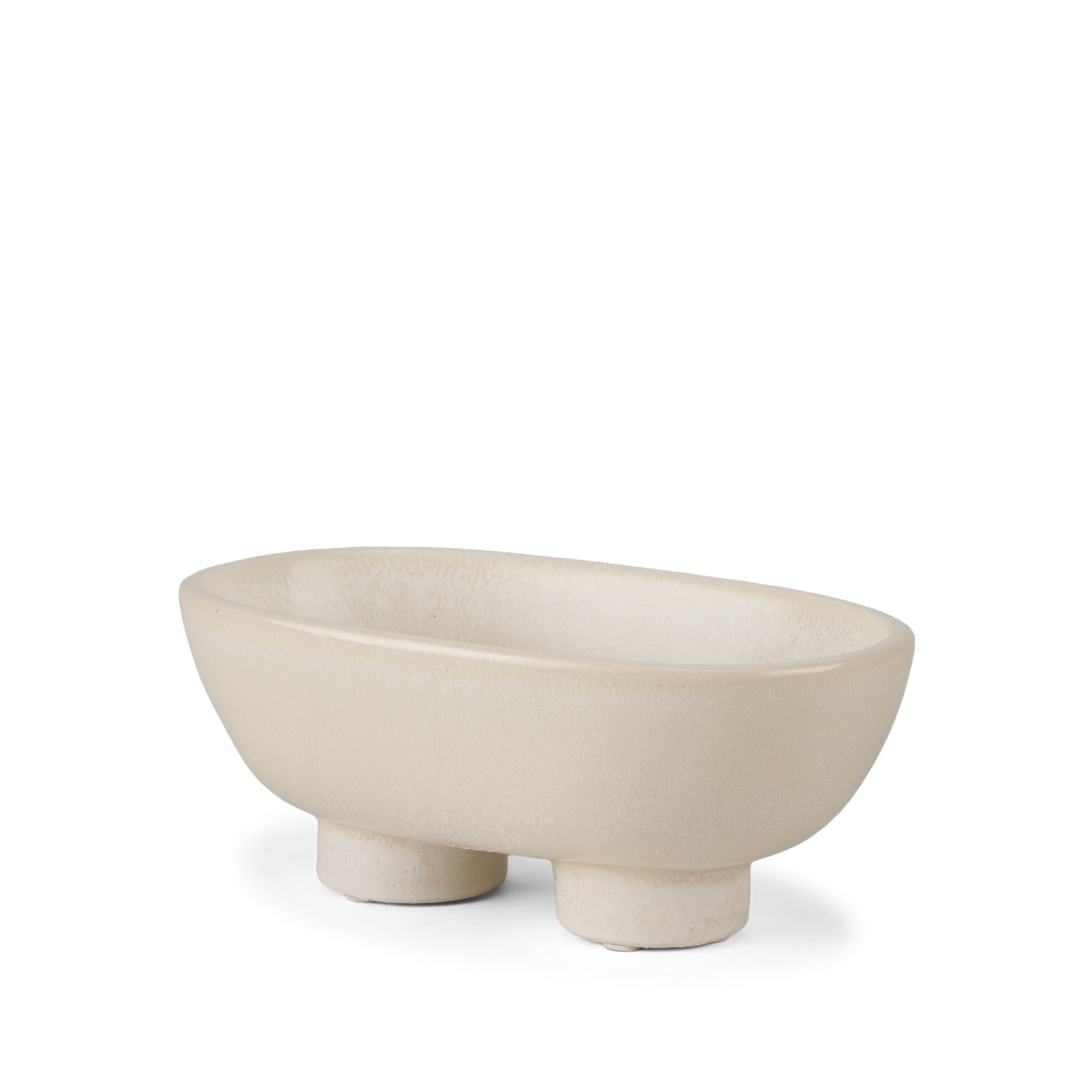8" Cream Ceramic Oval Pedestal Centerpiece Bowl-1