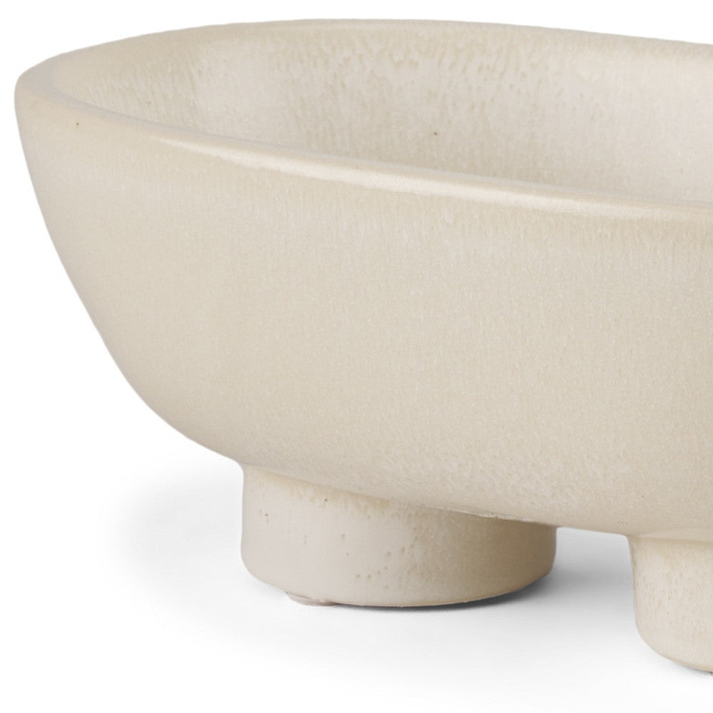 8" Cream Ceramic Oval Pedestal Centerpiece Bowl-2