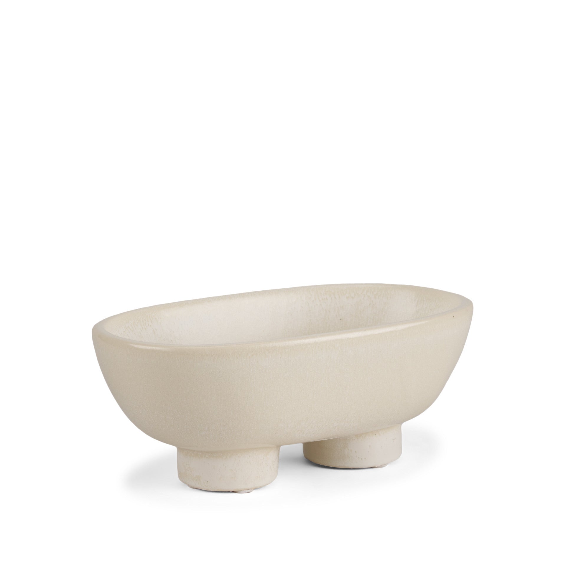 8" Cream Ceramic Oval Pedestal Centerpiece Bowl-3