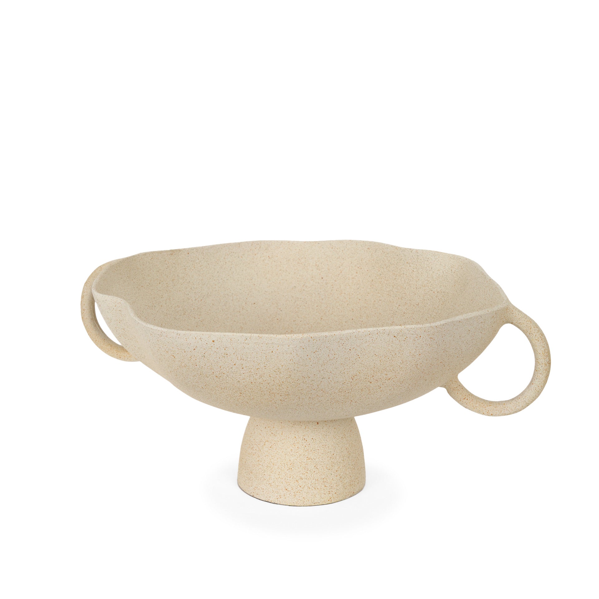 16" Beige Cast Aluminum Round Pedestal Centerpiece Bowl With Handles-1