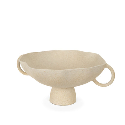 16" Beige Cast Aluminum Round Pedestal Centerpiece Bowl With Handles-1