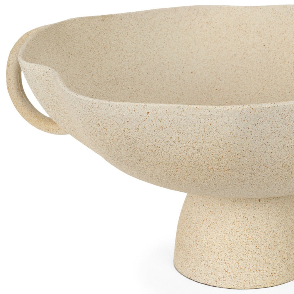 16" Beige Cast Aluminum Round Pedestal Centerpiece Bowl With Handles-3