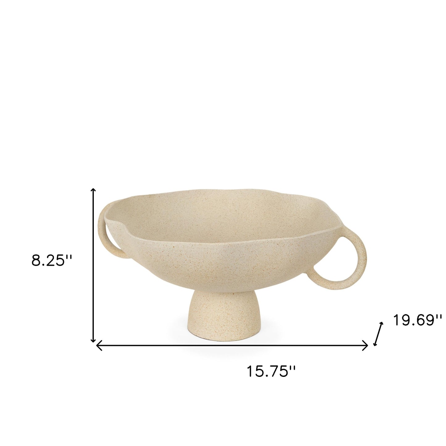 16" Beige Cast Aluminum Round Pedestal Centerpiece Bowl With Handles-4