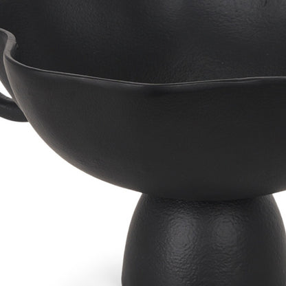 11" Black Metal Round Pedestal Centerpiece Bowl-2