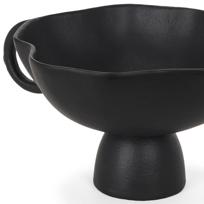 11" Black Metal Round Pedestal Centerpiece Bowl-3