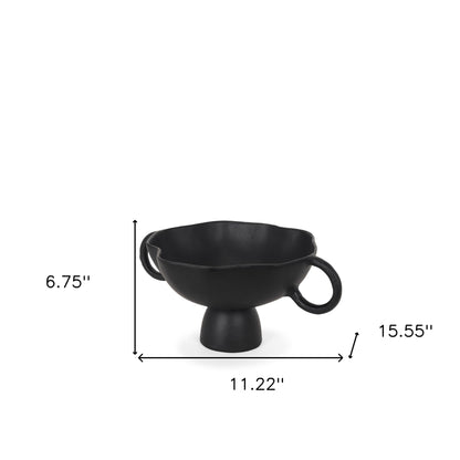 11" Black Metal Round Pedestal Centerpiece Bowl-4