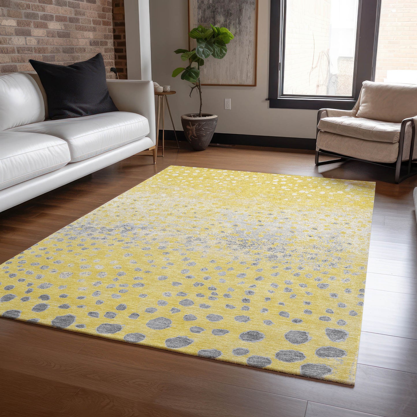 8' X 10' Yellow And Gold Abstract Washable Indoor Outdoor Area Rug-8