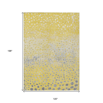 10' X 14' Yellow And Gold Abstract Washable Indoor Outdoor Area Rug-2