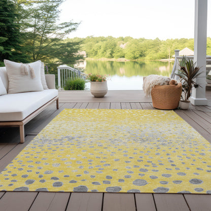 10' X 14' Yellow And Gold Abstract Washable Indoor Outdoor Area Rug-7
