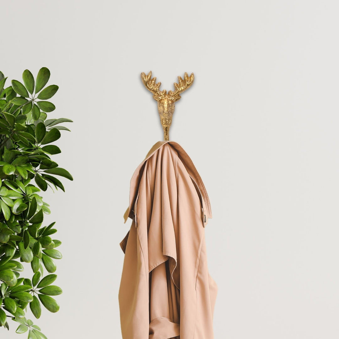 3" Gold Cast Iron Deer Stag Wall Hook-5