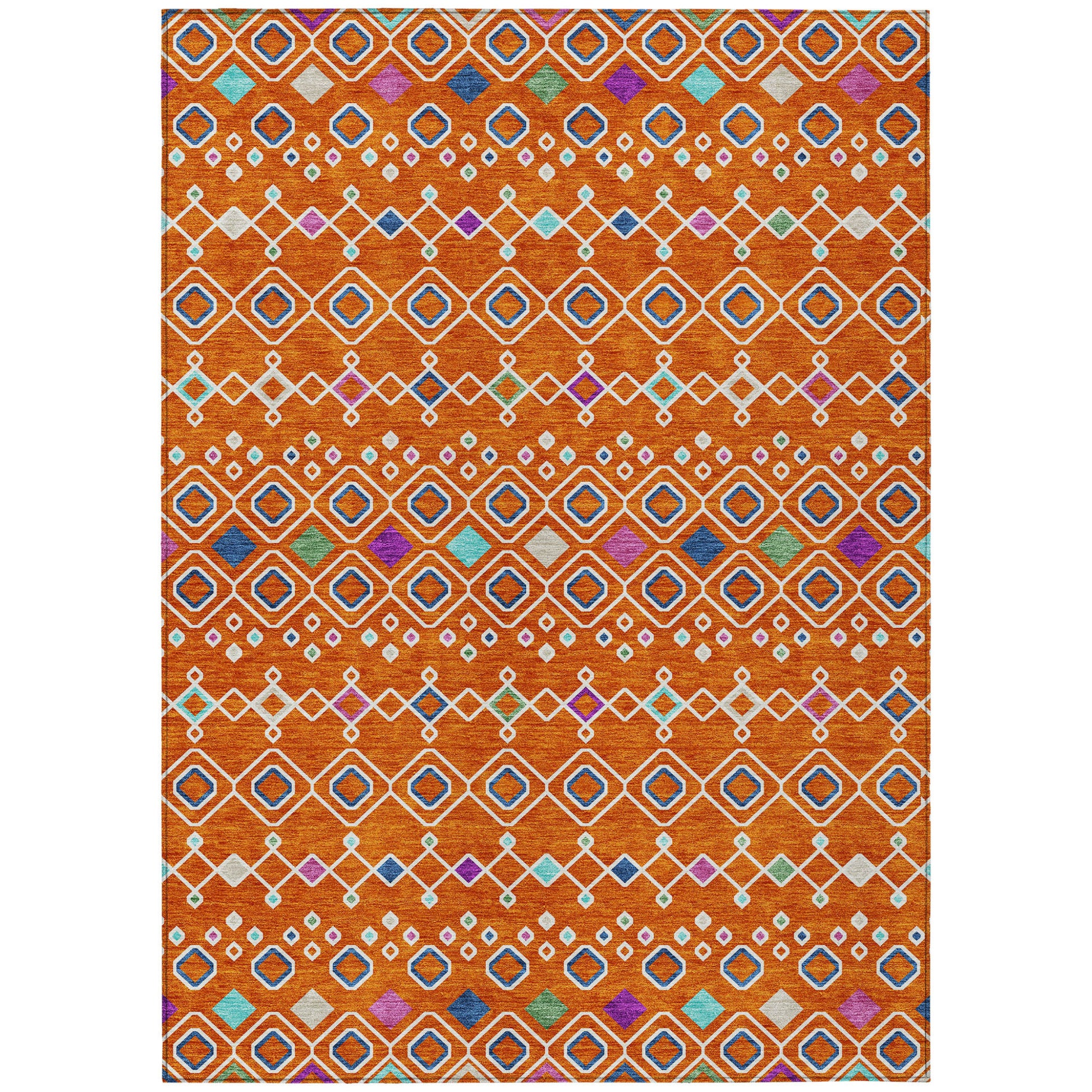 9' X 12' Orange Blue And Purple Geometric Washable Indoor Outdoor Area Rug-1