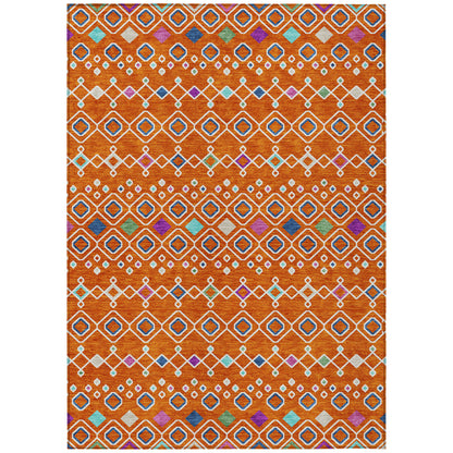 9' X 12' Orange Blue And Purple Geometric Washable Indoor Outdoor Area Rug-1