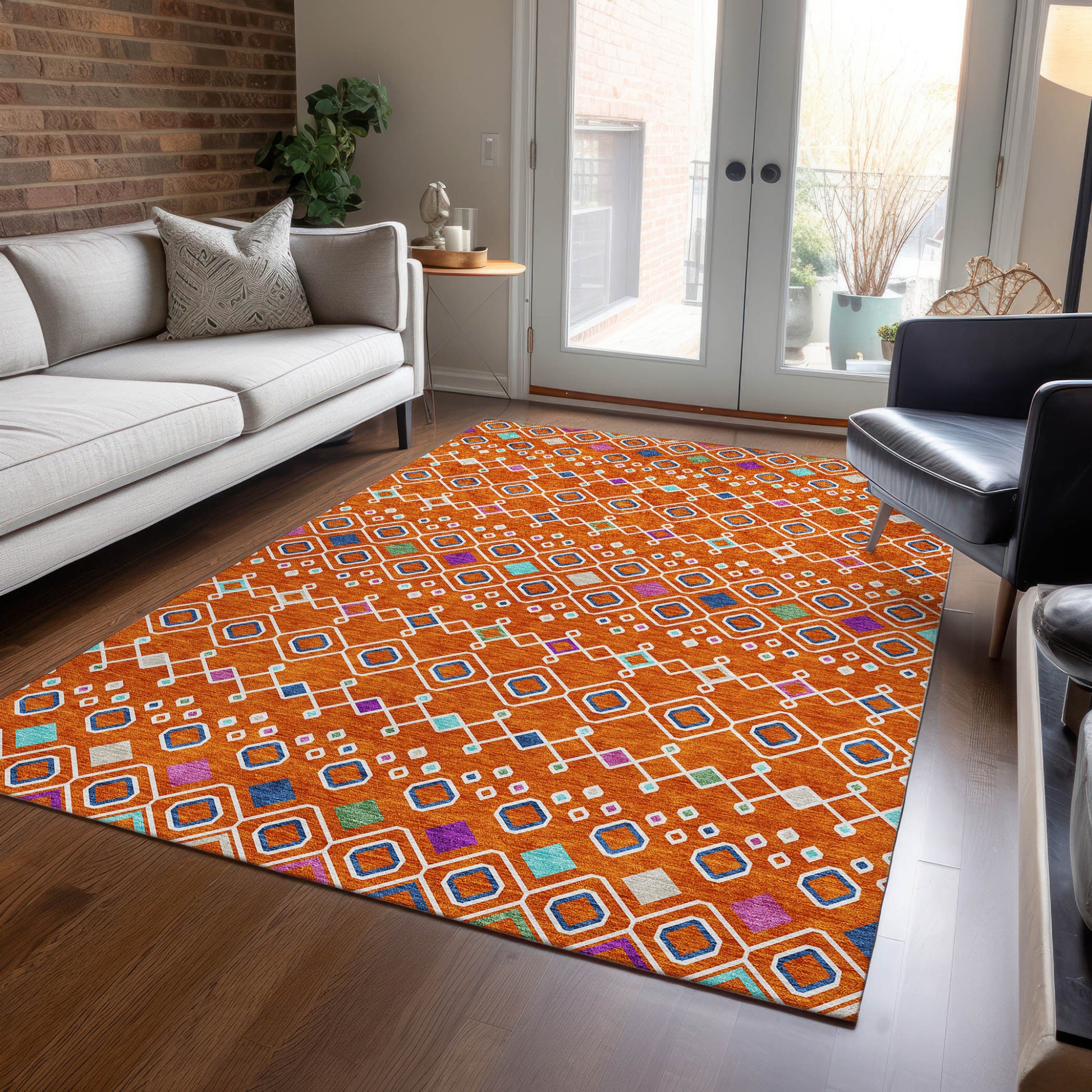 9' X 12' Orange Blue And Purple Geometric Washable Indoor Outdoor Area Rug-8