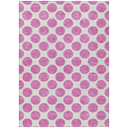5' X 8' Blush And Ivory Polka Dot Washable Indoor Outdoor Area Rug-1