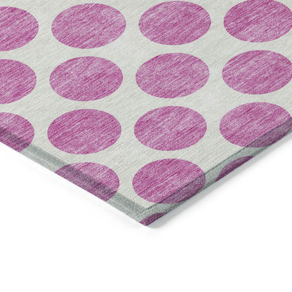 5' X 8' Blush And Ivory Polka Dot Washable Indoor Outdoor Area Rug-3