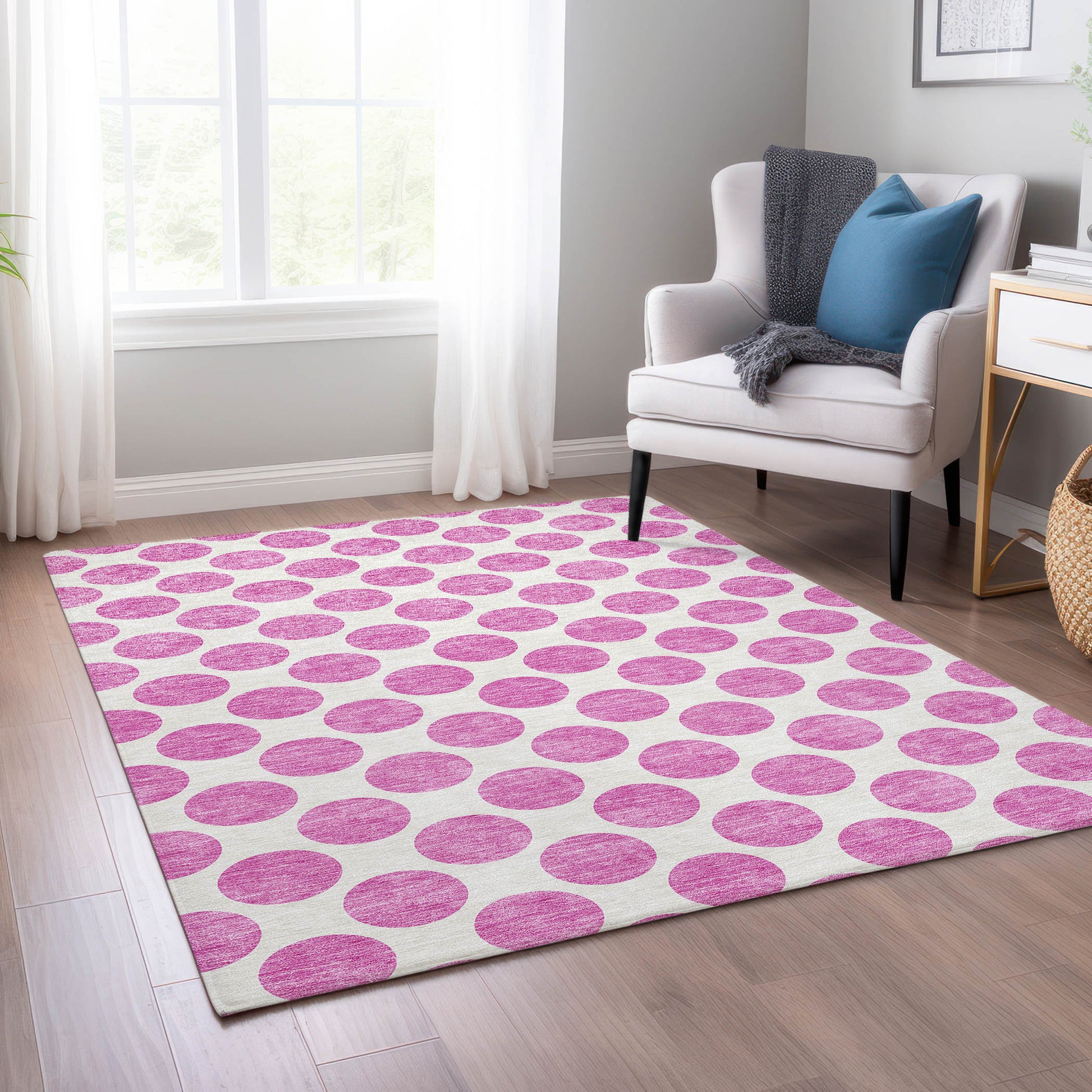 5' X 8' Blush And Ivory Polka Dot Washable Indoor Outdoor Area Rug-5