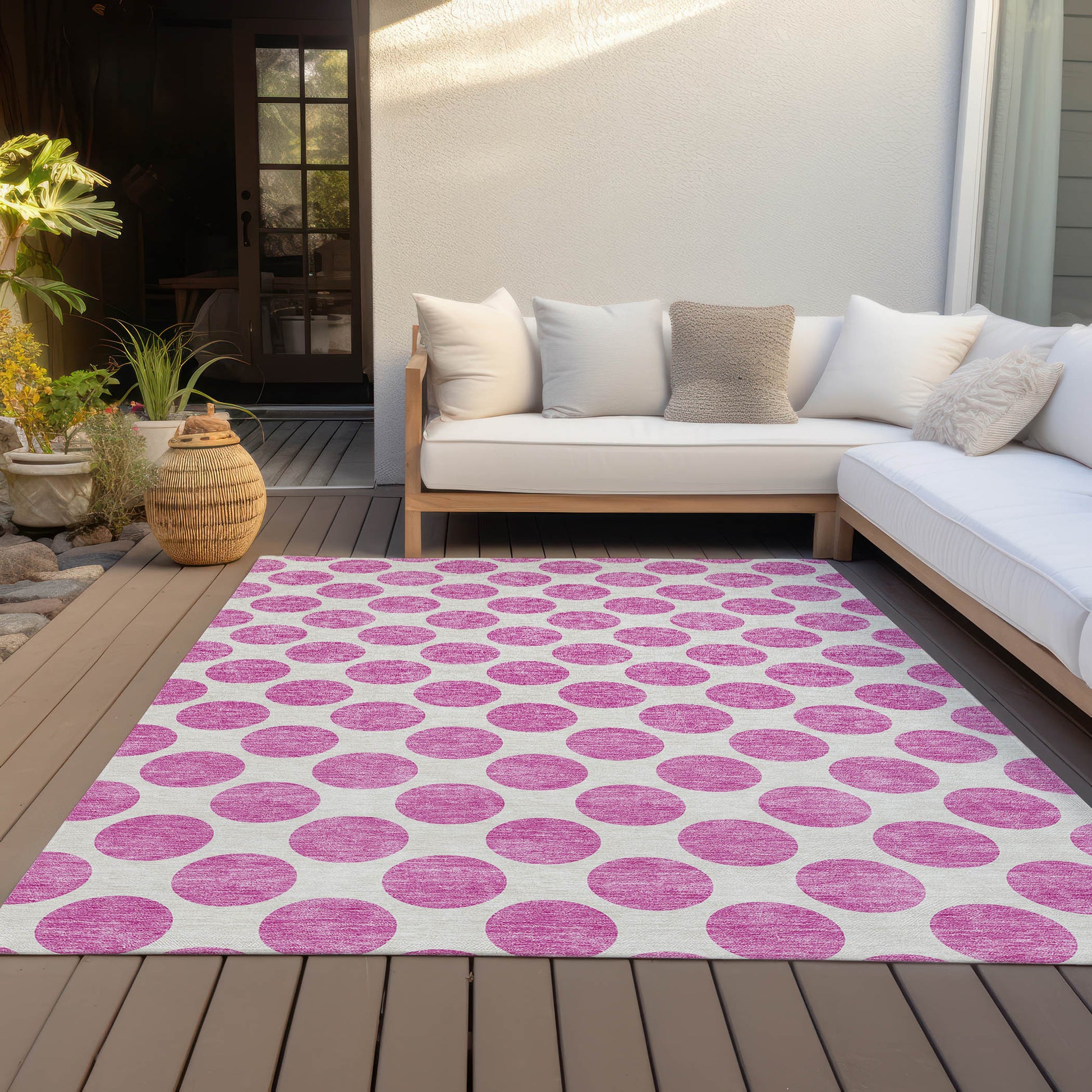5' X 8' Blush And Ivory Polka Dot Washable Indoor Outdoor Area Rug-8