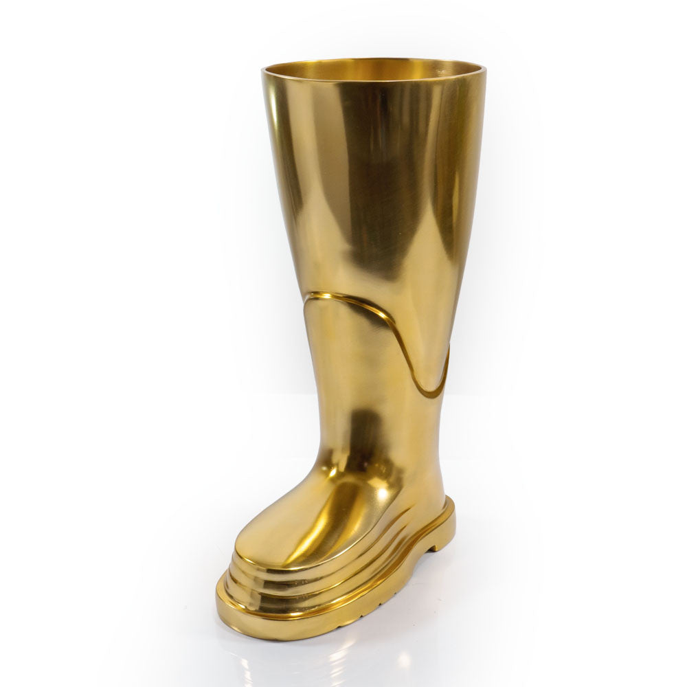 16" Gold Aluminum Firefighter Boot Umbrella Stand-1