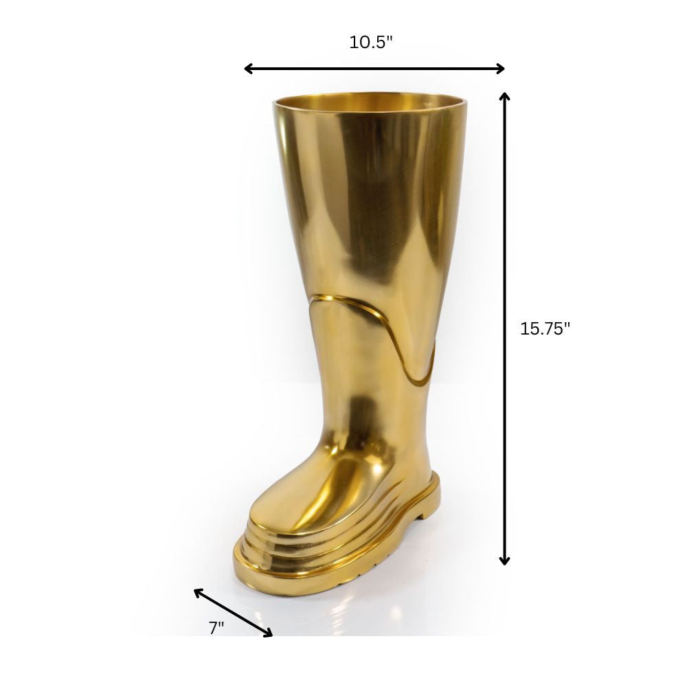 16" Gold Aluminum Firefighter Boot Umbrella Stand-4