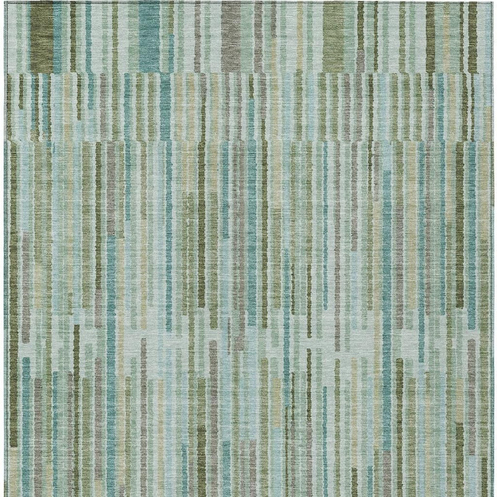 8' X 10' Artichoke Green And Teal Blue Striped Washable Indoor Outdoor Area Rug-4