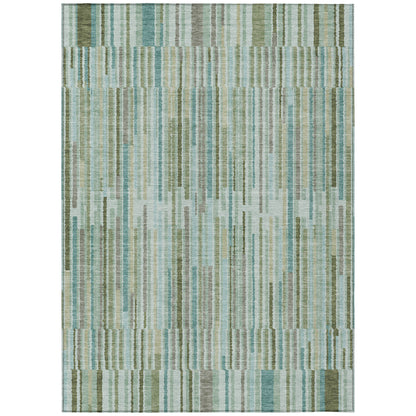 8' X 10' Artichoke Green And Teal Blue Striped Washable Indoor Outdoor Area Rug-0