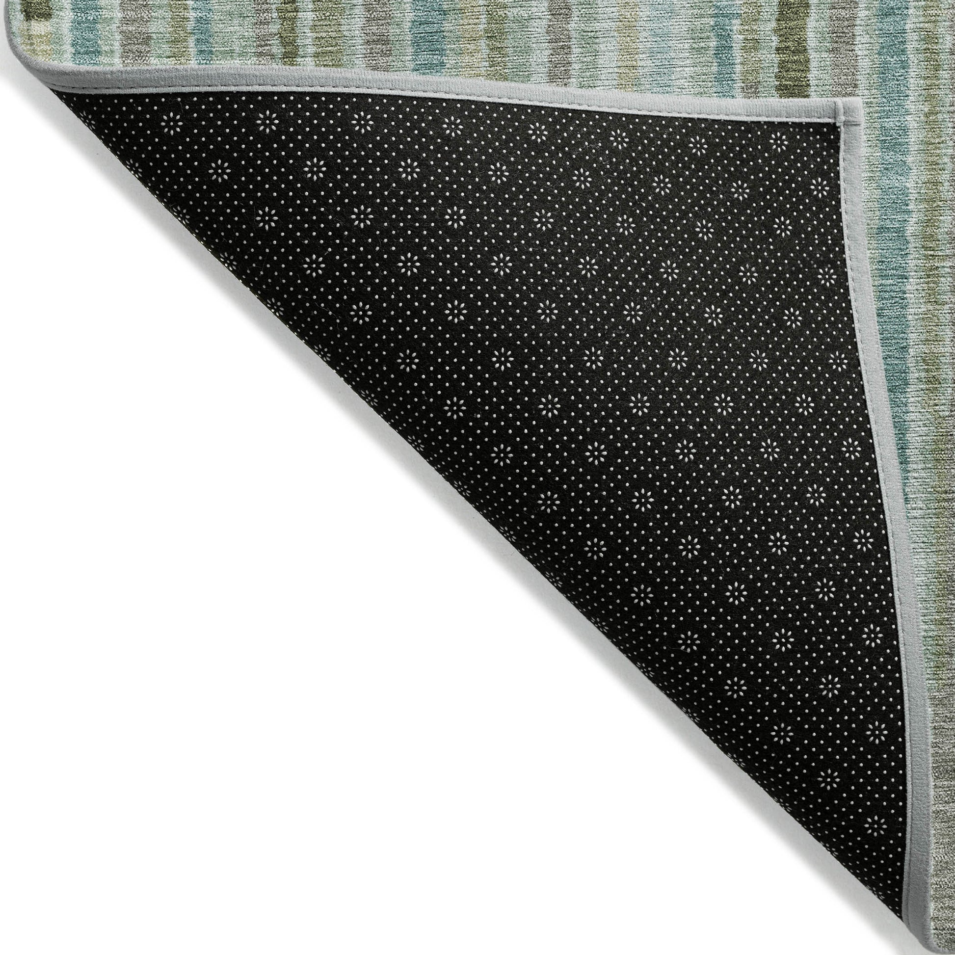 8' X 10' Artichoke Green And Teal Blue Striped Washable Indoor Outdoor Area Rug-1