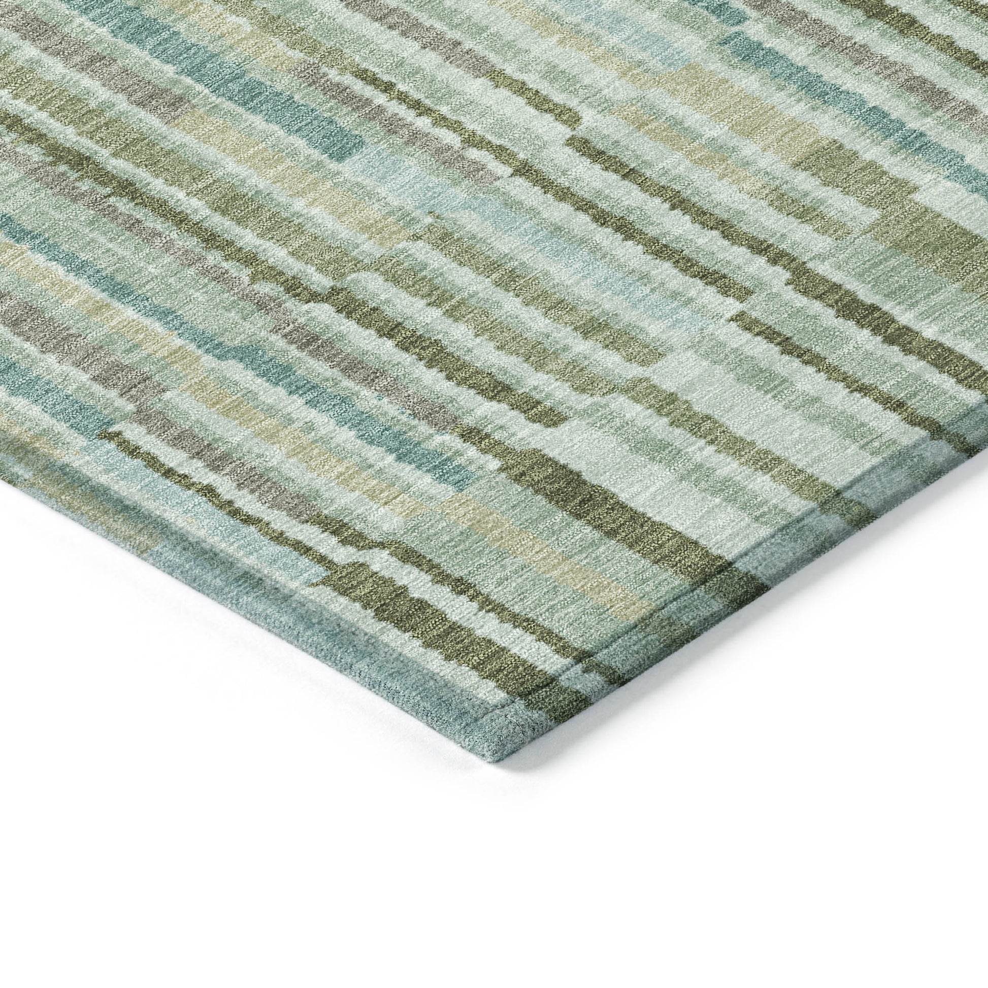8' X 10' Artichoke Green And Teal Blue Striped Washable Indoor Outdoor Area Rug-2