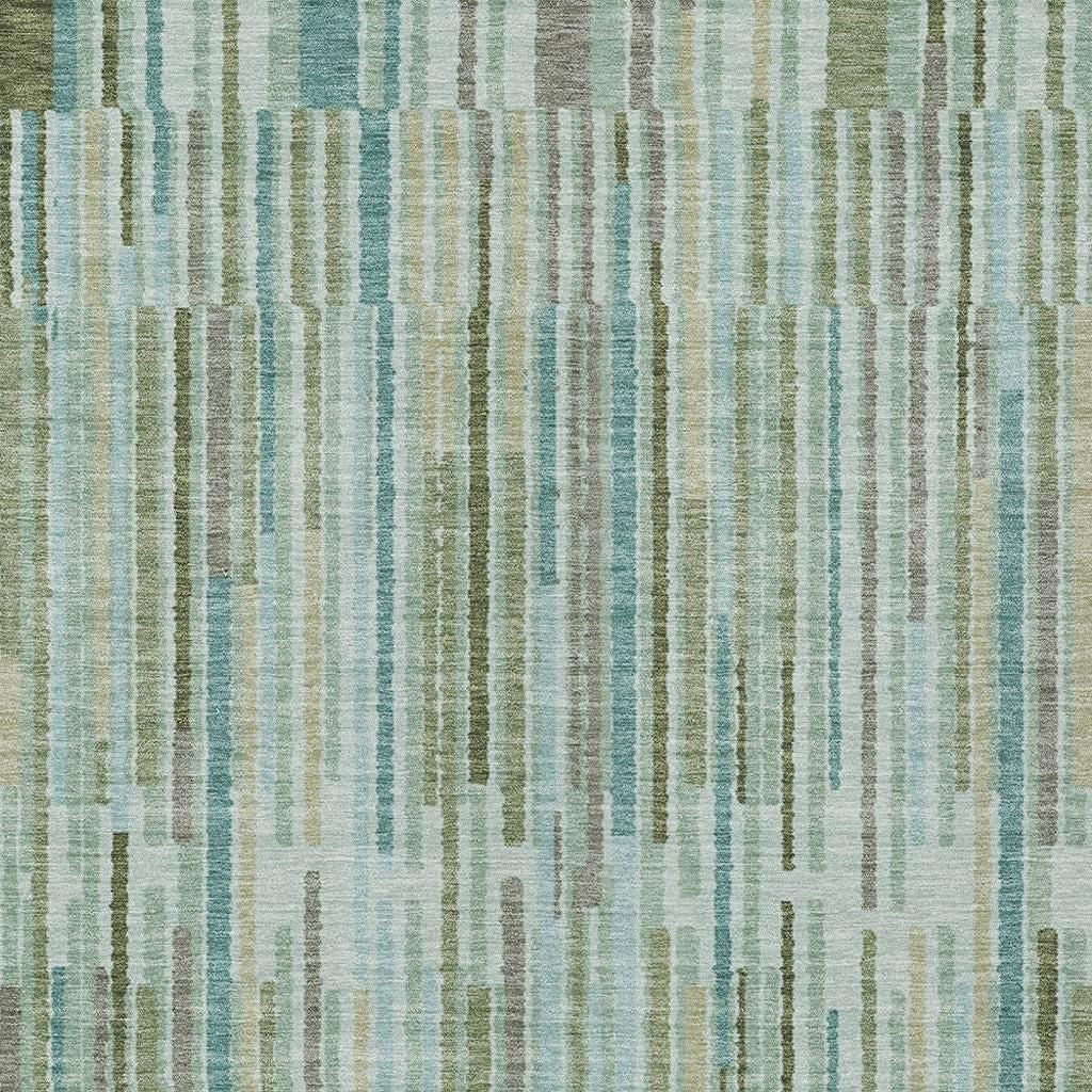8' X 10' Artichoke Green And Teal Blue Striped Washable Indoor Outdoor Area Rug-3
