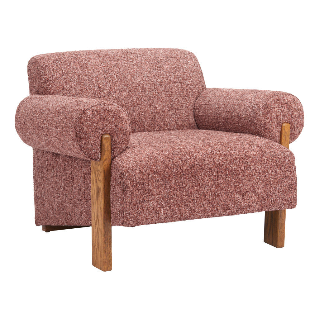 39" Copper And Brown Woven Upholstery And Solid Wood Arm Chair-1