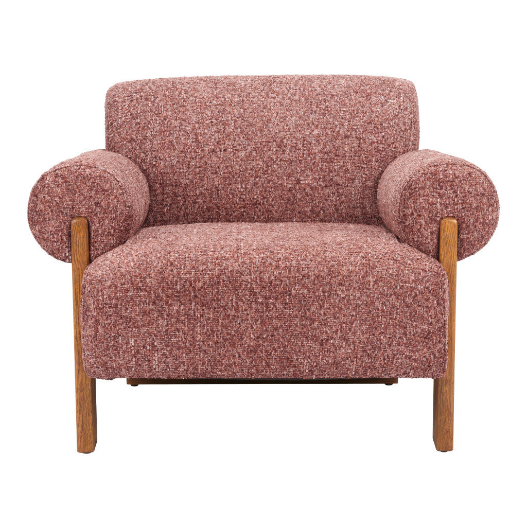 39" Copper And Brown Woven Upholstery And Solid Wood Arm Chair-3