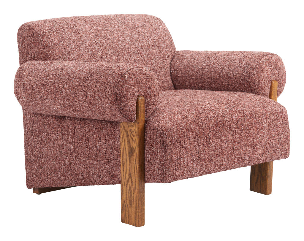 39" Copper And Brown Woven Upholstery And Solid Wood Arm Chair-5