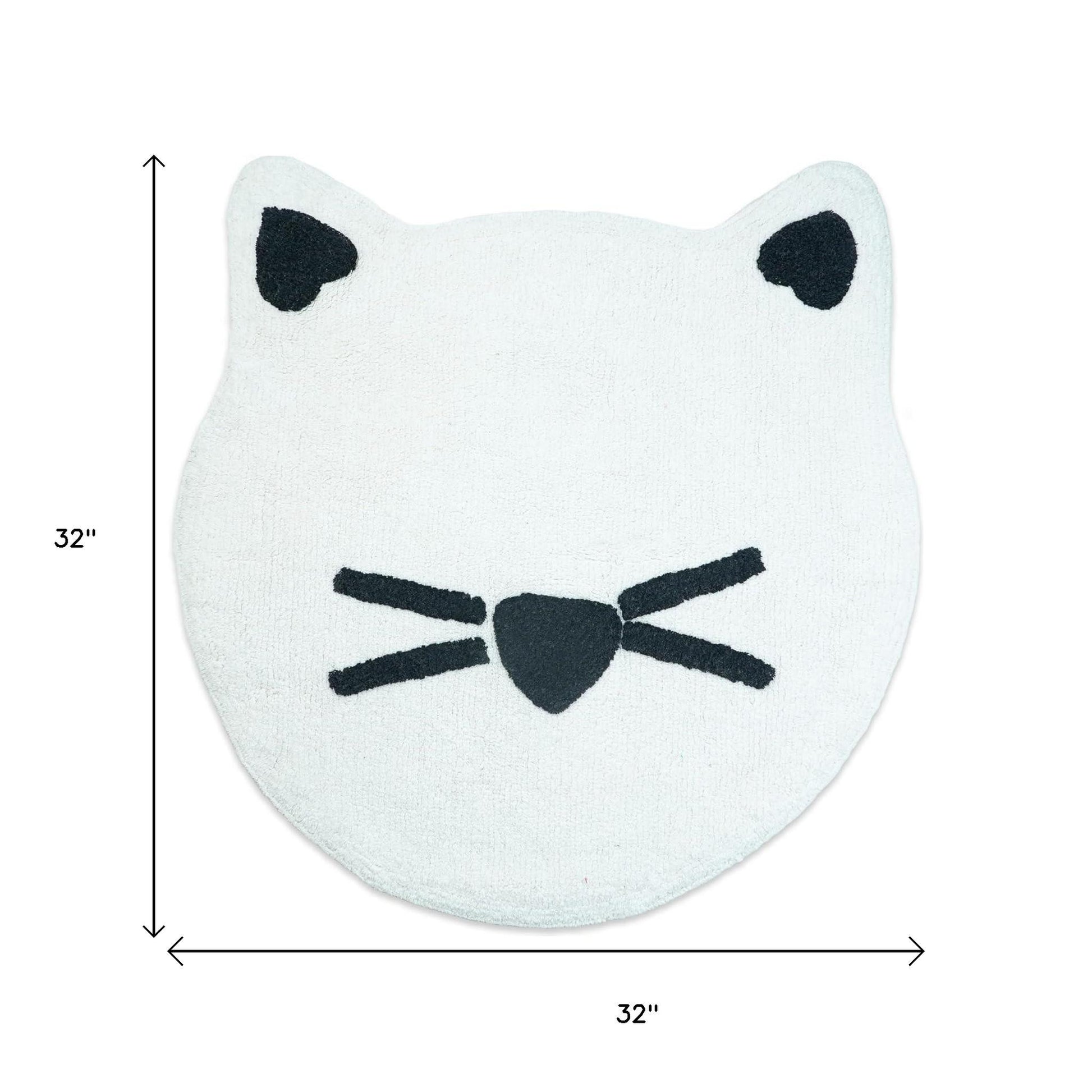 32" White And Black Cotton Kitty Cat Shaped Youthful Bath Rug-5