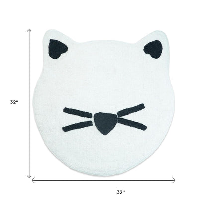 32" White And Black Cotton Kitty Cat Shaped Youthful Bath Rug-5